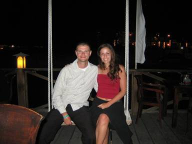 Us by the sea at night in Aruba